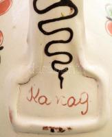 Tiszafüredi miskakancsó, mázas kerámia, zsűri címkével, kis mázkopással, m: 32 cm