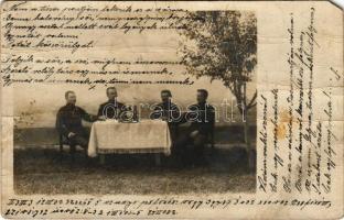 1903 Csendőrök az asztalnál / Hungarian gendarmes by the table. photo (fa)