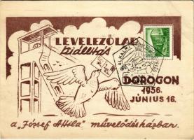 1956 Dorog, levelezőlap kiállítás a József Attila művelődési házban / postcard exhibition + "ALKALMI POSTAKEZELÉS" So. Stpl. (non PC) (EB)