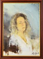 Olvashatatlan (... Gábor) jelzéssel: Hölgy portré. Olaj, farost. Dekoratív fakeretben, 70×50 cm
