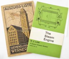 2 műszaki kiadvány: R. J. Law: The Steam Engine. London, 1977. 32p. + Siemens Halske Wernerwerk 1922. 156 oldalas képes termékkatalógus