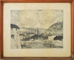 Kondor Lajos (1926-2006): Tabán, 1972. Rézkarc, papír, jelzett. Foltos. Üvegezett fakeretben, 29×39,5 cm