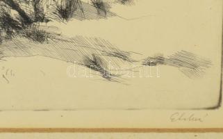 Gy. Molnár István (1933-2010): Tél. Rézkarc, papír, jelzett, 29x39 cm. Üvegezett keretben