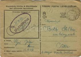 1943 Második világháborús tábori postai levelezőlap, hátoldalán humoros rajzzal. Tábori postahivatal K. 919. / WWII Hungarian military field postcard, with humourous drawing on the backside (b)