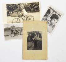ca 1930 Biciklis fotók 4 db klf méretben