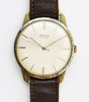 Doxa kézi felhúzós karóra. Működő szerkezet, jó számlap, régi szíjjal. d: 34 mm