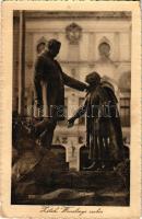 1915 Zilah, Zalau; Wesselényi Miklós szobor. Seres Samu kiadása / statue + "ZILAH - NAGYKÁROLY 73." sz. vasúti mozgóposta bélyegző (EK)