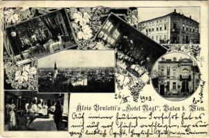 1903 Baden bei Wien, Alois Brusatti's Hotel Nagl / hotel, interiors, tram. Art Nouveau, floral (tear)