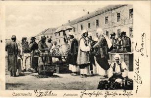 1898 (Vorläufer) Chernivtsi, Czernowitz, Cernauti, Csernyivci (Bukovina, Bucovina, Bukowina); Austriaplatz, Teeschänke / market square, tea bar, Jewish men. Verlag Simon Gross (EK)