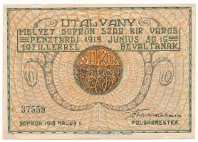 Sopron 1918. május 1. 10f utalvány T:F szép papír Adamo SOP4.1