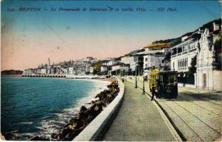 1912 Menton, La Promenade de Garavan et la vieille Ville / street view, tram, old town (worn corners)