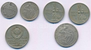 Orosz Birodalom 1893. 5k Ag + Szovjetunió 1932. 10k Cu-Ni + 20k Cu-Ni + 1967. 15k Ni-sárgaréz (2x) + 20k Ni-sárgaréz T:VF-F, fülnyom Russian Empire 1893. 5 Kopecks Ag + Soviet Union 1932. 10 Kopecks Cu-Ni + 20 Kopecks Cu-Ni + 1967. 15 Kopecks Ni-brass (2x) + 20 Kopecks Ni-brass C:VF-F, earmark