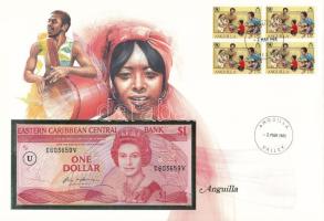 Kelet-Karibi Államok / Anguilla DN(1985-1988) 1$ felbélyegzett borítékban, bélyegzéssel T:UNC Eastern Caribbean States / Anguilla ND(1985-1988) 1 Dollar in envelope with stamp and cancellation C:UNC