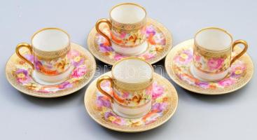 Rosenthal 4 darab virágmintás csésze alátéttel, jelzett, egyiken lepattanással, d: 10,5 cm