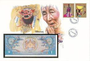 Bhutan DN (1981-1985) 1N felbélyegzett borítékban, bélyegzéssel T:UNC Bhutan ND (1981-1985). 1 Ngultrum in envelope with stamp and cancellation C:UNC