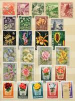 Kis virág motívum gyűjtemény, 8 lapos közepes berakó 5 oldalán + kevés egyéb bélyeg