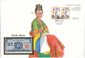 Dél-Korea 1962. 10J felbélyegzett borítékban, bélyegzéssel, német nyelvű leírással T:UNC South Korea 1962. 10 Jeon in envelope with stamp and cancellation, with German description C:UNC