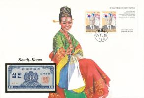 Dél-Korea 1962. 10J felbélyegzett borítékban, bélyegzéssel, német nyelvű leírással T:UNC South Korea 1962. 10 Jeon in envelope with stamp and cancellation, with German description C:UNC