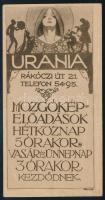 Uránia mozgókép előadások számolócédula. szign. Faragó Géza
