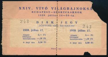 1959 Bp., XXIV. vívó világbajnokság, diákjegy, sérült
