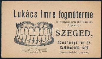 Lukács Imre fogműterme Szeged reklámcédula