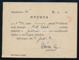 1944 264. sz. Hunyadi János cserkészcsapat nyugtája tagdíjbefizetésről