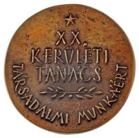 ~1970-1980. "XX. Kerületi Tanács - Társadalmi munkáért" kétoldalas, öntött bronz emlékplak...