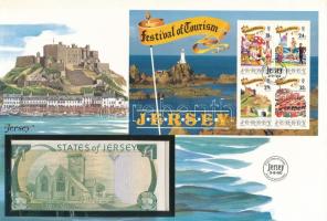 Jersey 1989. 1P felbélyegzett borítékban, bélyegzéssel T:UNC Jersey 1989. 1 Pound in envelope with stamp and cancellation C:UNC