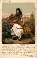 1918 Szeged, Marokverő leány, magyar folklór, szegedi népviselet. Készítette Drotleff József műintézete (Nagyszeben), Keglovich Emil fényképe, Endrényi Imre kiadása (kis szakadás / small tear)