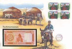 Türkmenisztán 1993. 1M felbélyegzett borítékban, bélyegzéssel T:UNC Turkmenistan 1993. 1 Manat in envelope with stamp and cancellation C:UNC