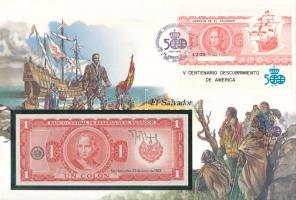 El Salvador 1982. 1C felbélyegzett borítékban, bélyegzéssel T:UNC El Salvador 1982. 1 Colon in envelope with stamp and cancellation C:UNC