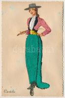 Hímzett népviseletű spanyol nő Cordobából / silk embroidered woman in folk costume from Cordoba, Spain (fl)