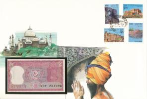 India DN 2R felbélyegzett borítékban, bélyegzéssel T:UNC India ND 2 Rupees in envelope with stamp and cancellation C:UNC