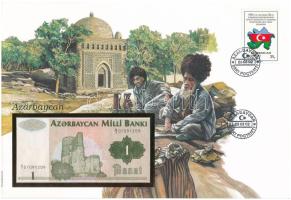 Azerbajdzsán 1992. 1M felbélyegzett borítékban, bélyegzéssel T:UNC Azerbaijan 1992. 1 Manat in envelope with stamp and cancellation C:UNC