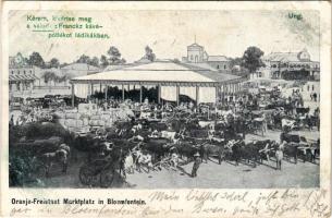 1900 Bloemfontein, Oranje-Freistaat Marktplatz / Kérem, kísértse meg a valódi Franck kávépótlékot ládikákban, magyar reklámfelirattal / market square, with Hungarian coffee advertisement (r)