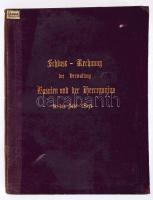 Schluss-Rechnung der Verwaltung von Bosnien und der Hercegovina für das Jahr 1891. Wien, 1894, K. k. Hof- und Staatsdruckerei, 1 sztl. lev.+ 73 p. Német nyelven. Aranyozott egészvászon-kötésben, kissé viseltes borítóval, fakó gerinccel, vetemedett kötéstáblákkal, régi intézményi bélyegzőkkel.