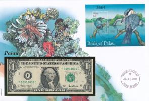 Palau felbélyegzett boríték, bélyegzéssel, benne Amerikai Egyesült Államok 2001. 1$ T:UNC Palau envelope with stamp and cancellation, including USA 2001. 1 Dollar C:UNC