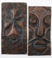 Rákosy jelzéssel: Arcok. 2 db réz fali dísz, jelzett, 14x18 cm