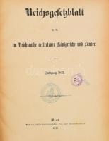 Reichsgesetzblatt für die im Reichsrathe vertretenen Königreiche und Länder. Jahrgang 1872., 1885. [3 kötet, duplummal]. Wien, 1872-1885, K. k. Hof- und Staatsdruckerei. Német nyelven. Korabeli félbőr- / félvászon-kötésben, sérült, viseltes állapotban, intézményi bélyegzőkkel.