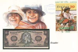 Ecuador 1986. 10S felbélyegzett borítékban, bélyegzéssel T:UNC Ecuador 1986. 10 Sucres in envelope with stamp and cancellation C:UNC