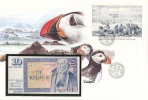 Izland 1961. 10K borítékban bélyeggel, bélyegzéssel T:UNC Iceland 1961. 10 Kronur in envelope with stamp and cancellation C:UNC
