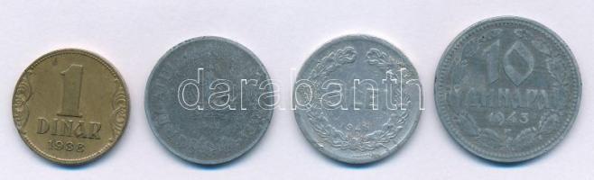 Jugoszlávia 1938. 1D Al-bronz + Románia 1942. 5L Zn + 1948. 5L Al + Szerbia / Német megszállás 1943. 10D Zn T:VF-F Yugoslavia 1938. 1 Dinara Al-bronze + Romania 1942. 5 Lei Zn + 1948. 5 Lei Al + Serbia / German occupation 1943. 10 Dinars Zn C:VF-F
