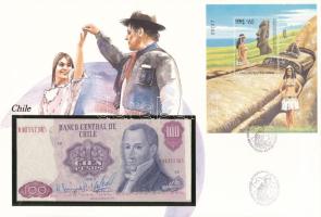 Chile 1983. 100P felbélyegzett borítékban, bélyegzéssel T:UNC Chile 1983. 100 Pesos in envelope with stamp and cancellation C:UNC