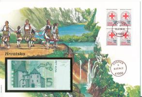 Horvátország 1993. 5K felbélyegzett borítékban, bélyegzéssel T:UNC Croatia 1993. 5 Kuna in envelope with stamp and cancellation C:UNC