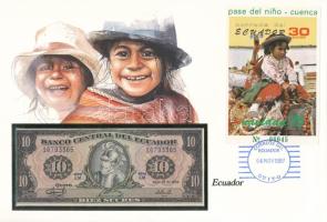 Ecuador 1986. 10S felbélyegzett borítékban, bélyegzéssel T:UNC Ecuador 1986. 10 Sucres in envelope with stamp and cancellation C:UNC