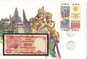 Indonézia 1984. 100R felbélyegzett borítékban, bélyegzéssel T:UNC Indonesia 1984. 100 Rupiah in envelope with stamp and cancellation C:UNC