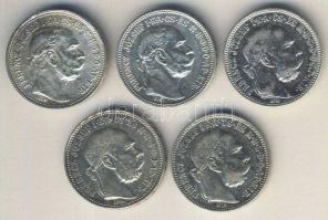 1893-1915. 1K Ag (5x) 5 klf évszámmal T:2-,3