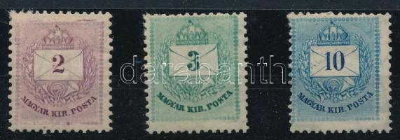 1881 2kr, 3kr, 10kr festékfoltok, képbe fogazás