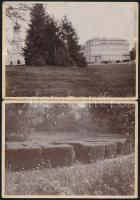1909 Keszthely, a Festetics-kastély és park részletének 2 fotója, Sági János (1874-1938) író, etnográfus, a Balatoni Múzeum első etnográfusának 2 felvétele, fotók kartonon, a hátoldalakon feliratozva, 13x18 cm