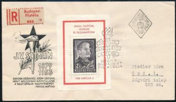 1953 Sztálin blokk ajánlott FDC-n / Mi 23 block on registered FDC